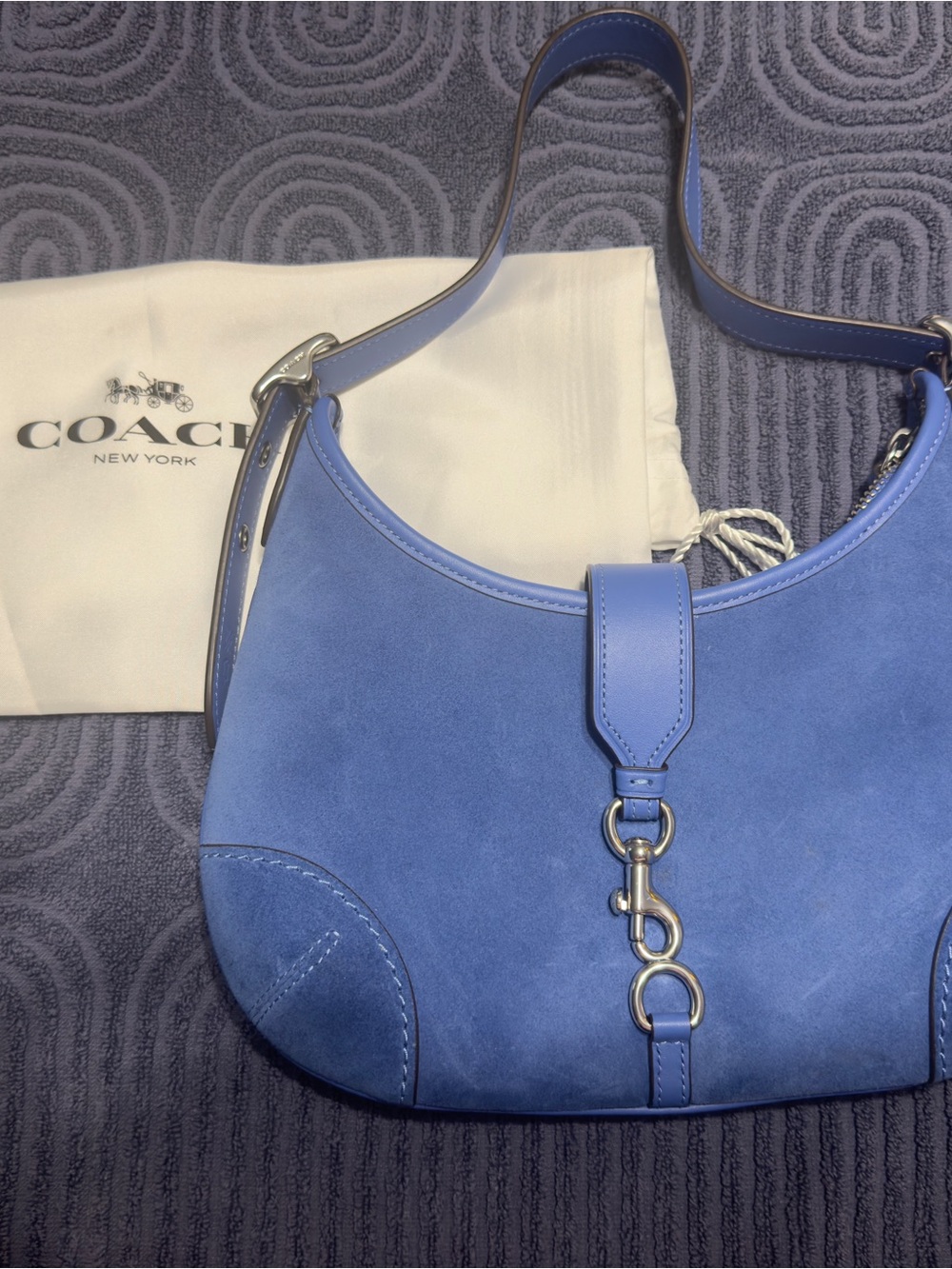 Coach Blue Suede Shoulder Bag - Picture 2 of 16